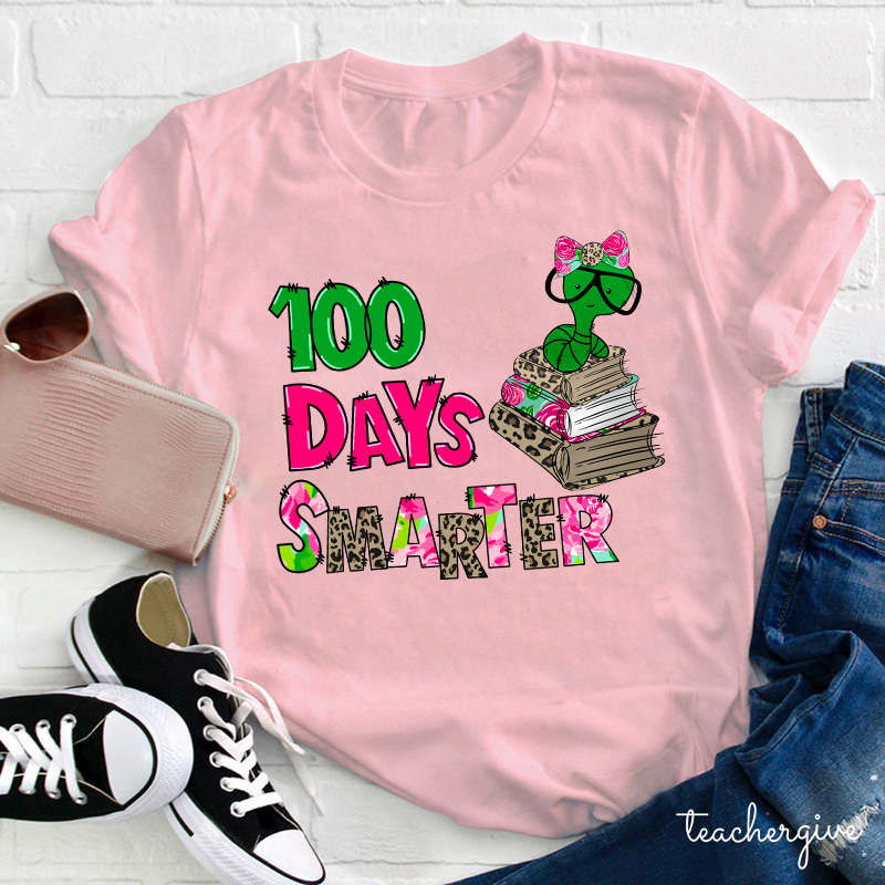 Bookworm 100 Days Smarter Teacher T-Shirt