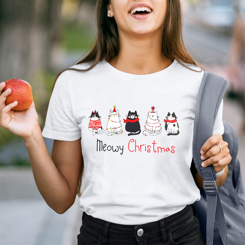 Meowy Christmas Teacher T-Shirt