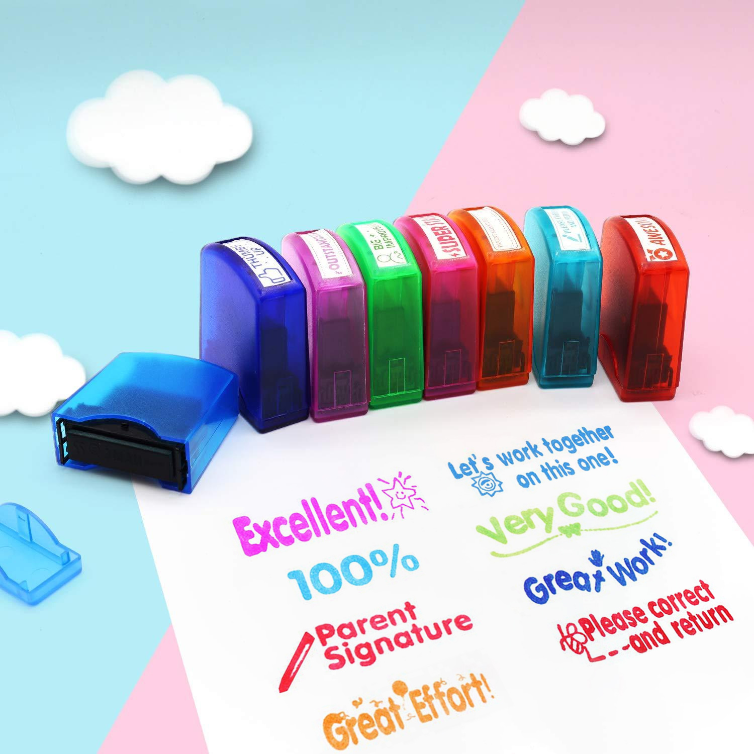 8PCS Teacher Stamp Set Colorful Self-Inking