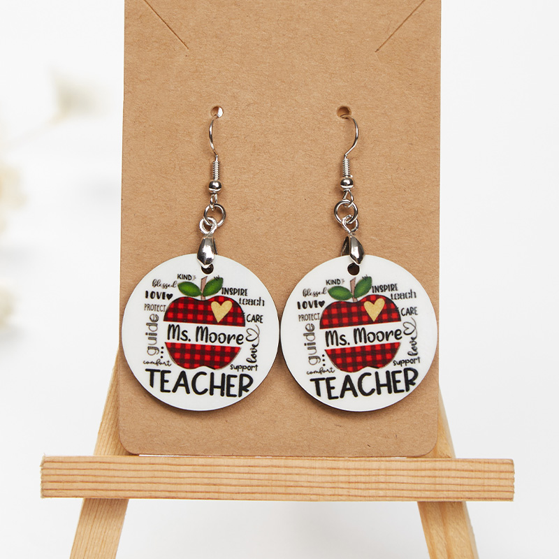 Personalized Name Checked Apple Wooden Earrings