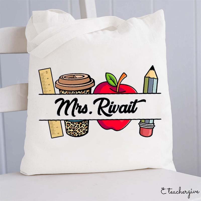 Personalized Pencil Ruler Teacher Name Teacher Tote Bag
