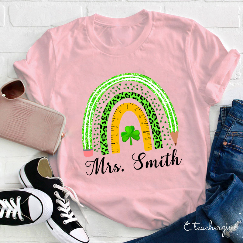 Personalized Green Rainbow Teacher T-Shirt