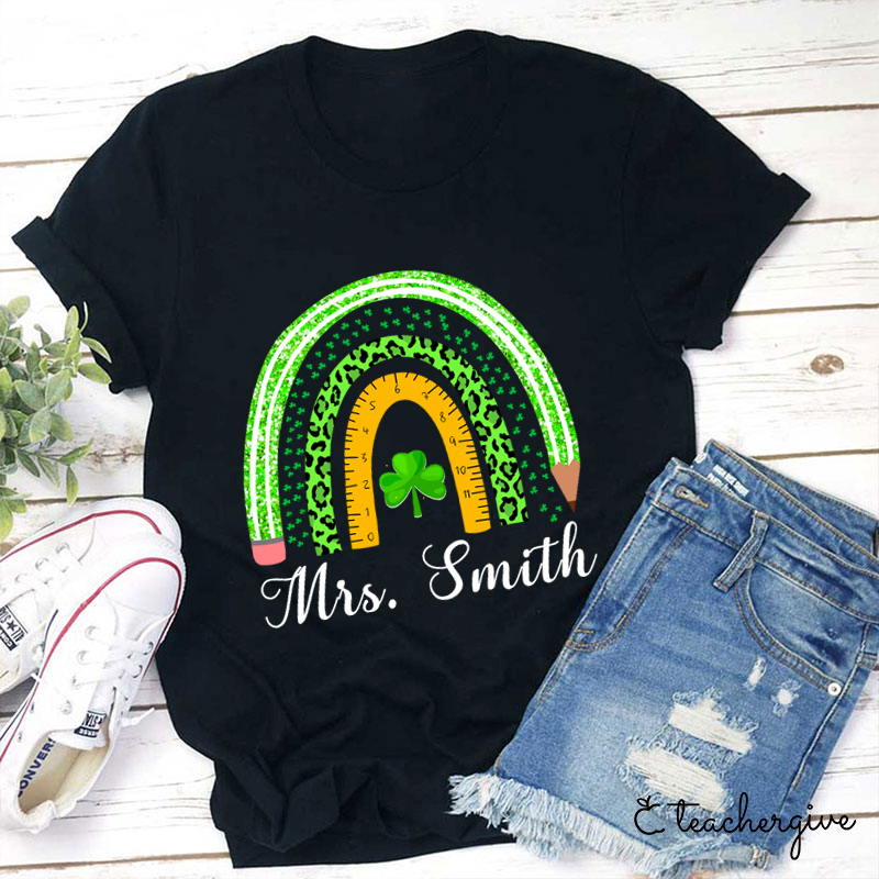 Personalized Green Rainbow Teacher T-Shirt