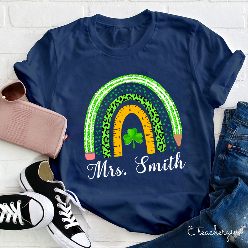 Personalized Green Rainbow Teacher T-Shirt