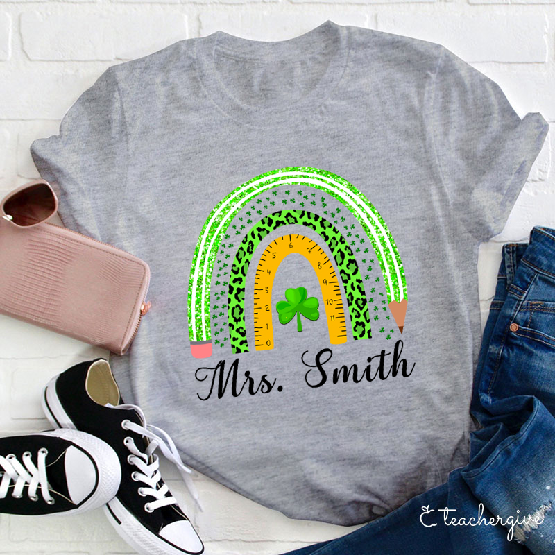 Personalized Green Rainbow Teacher T-Shirt