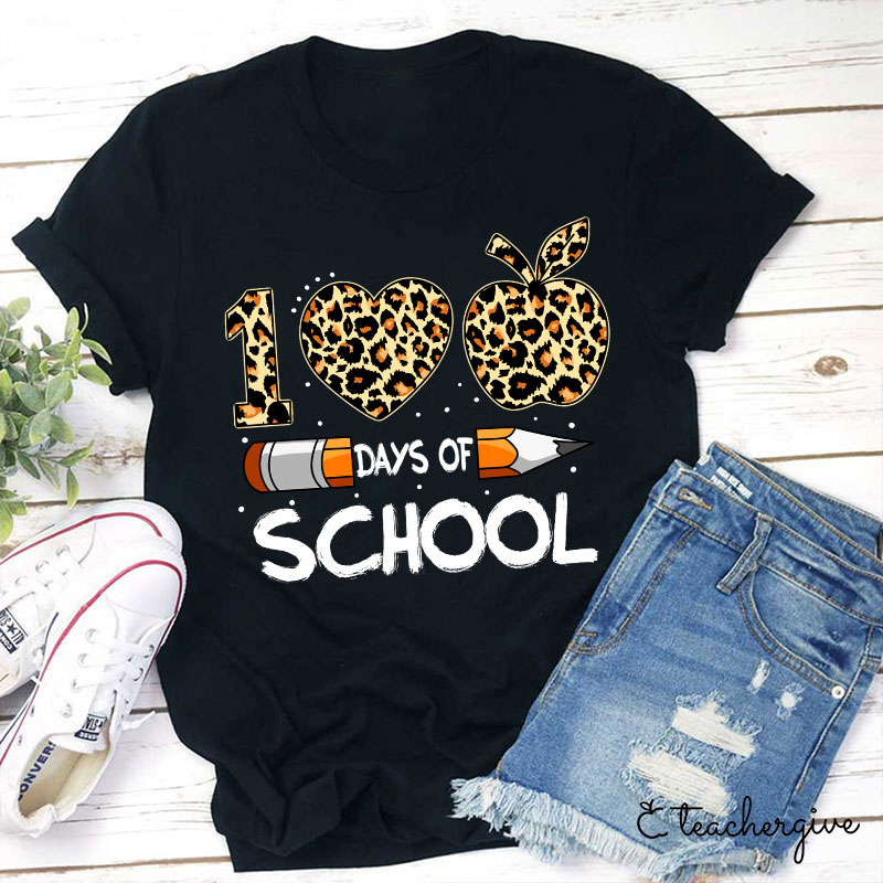 100 Days Of School Leopard Teacher T-Shirt