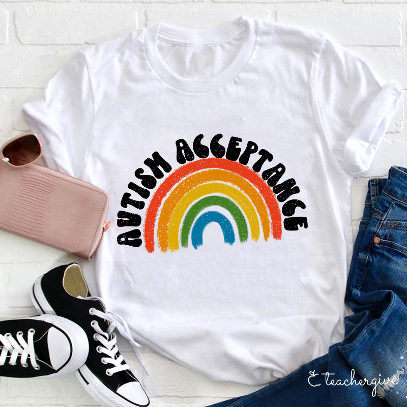 Autism Acceptance Rainbow Teacher T-Shirt