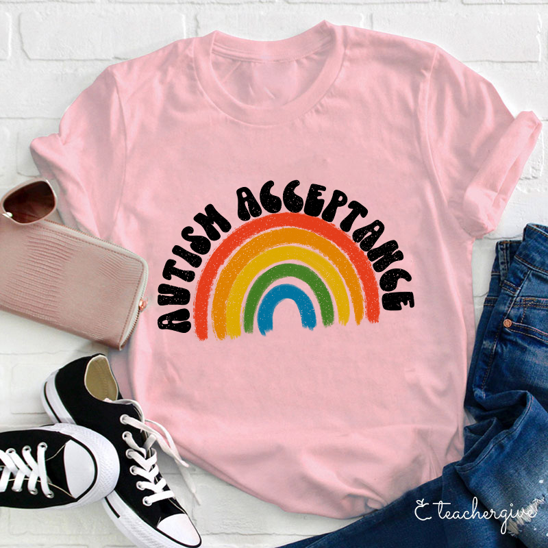 Autism Acceptance Rainbow Teacher T-Shirt