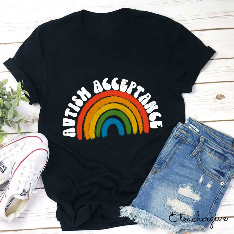 Autism Acceptance Rainbow Teacher T-Shirt