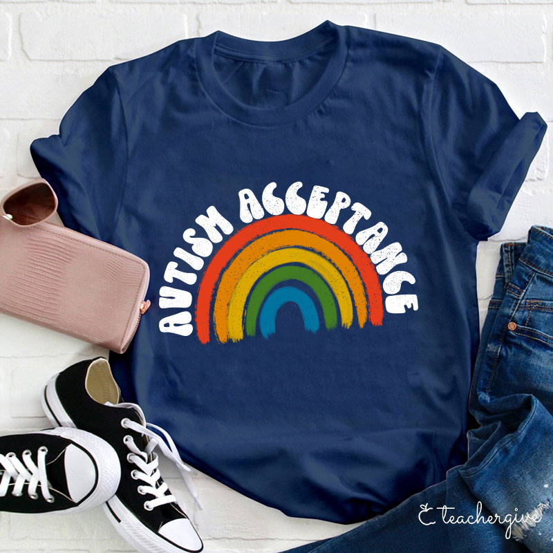 Autism Acceptance Rainbow Teacher T-Shirt