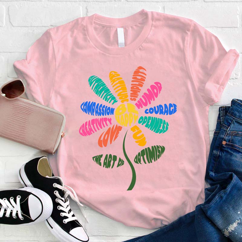Colored Sunflower Be Happy Teacher T-Shirt
