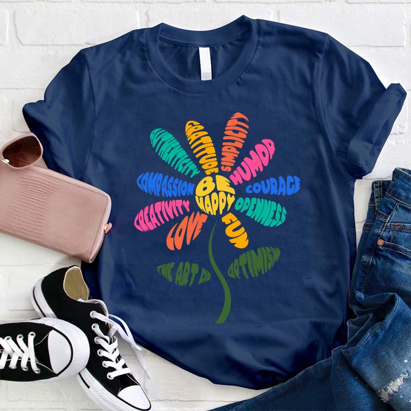 Colored Sunflower Be Happy Teacher T-Shirt