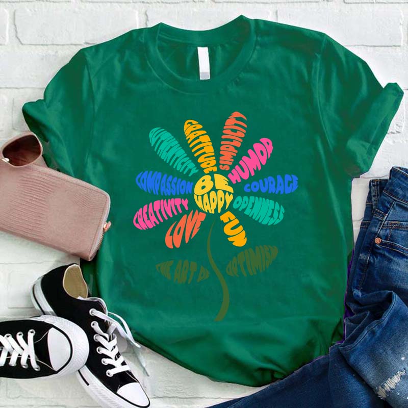 Colored Sunflower Be Happy Teacher T-Shirt