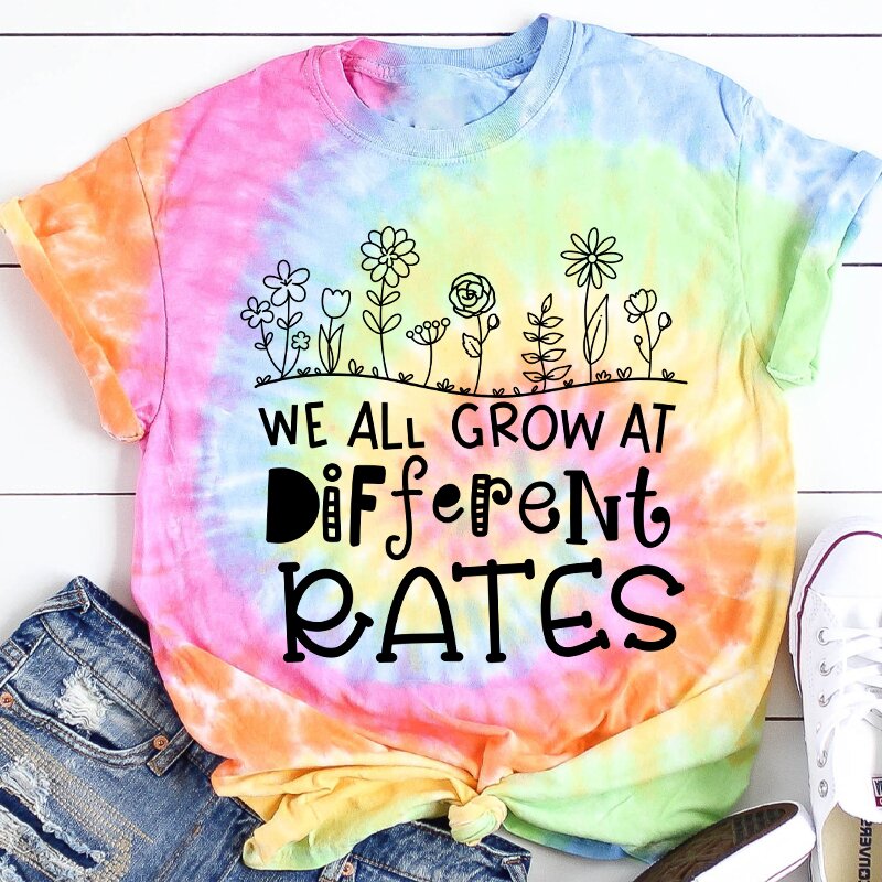 We All Grow At Different Rates Teacher Tie-dye T-Shirt