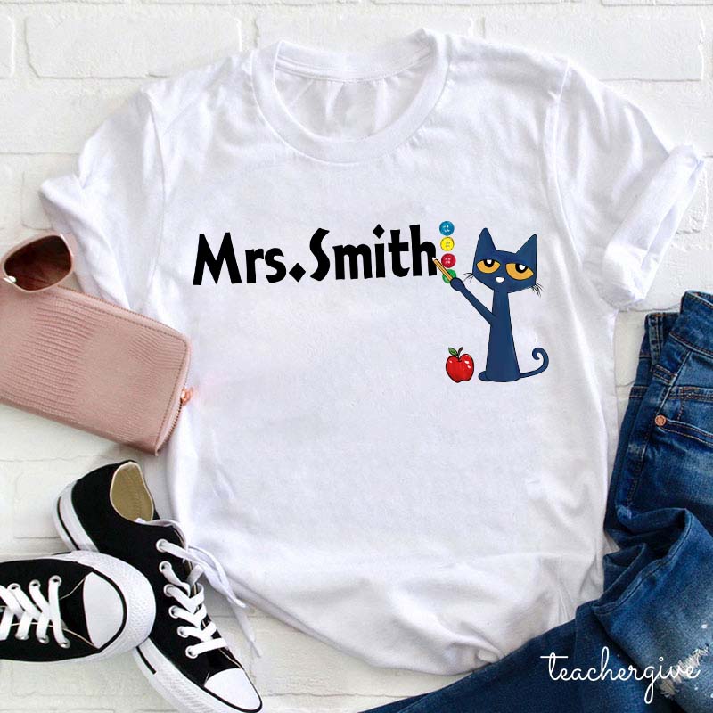 Personalized Name Colorful Smile Cat Teacher T-Shirt