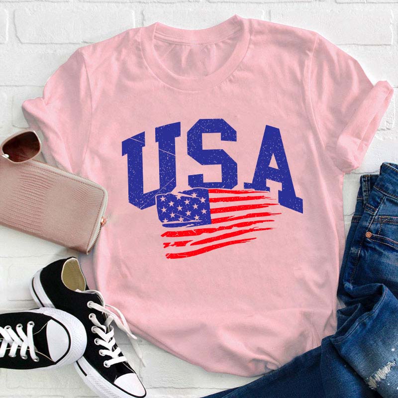 Waving USA Flag Teacher T-Shirt