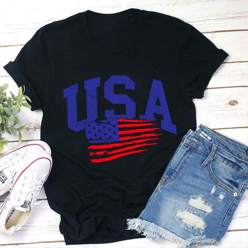 Waving USA Flag Teacher T-Shirt