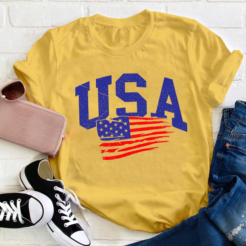 Waving USA Flag Teacher T-Shirt