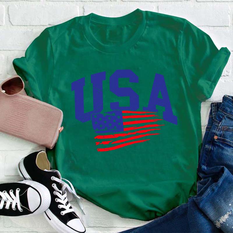 Waving USA Flag Teacher T-Shirt