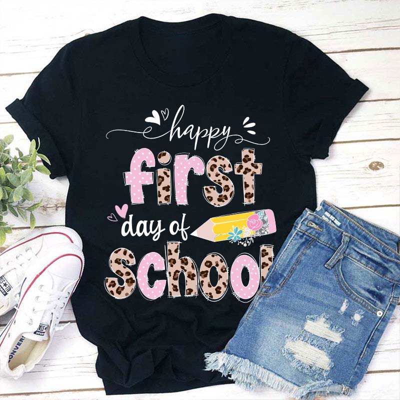 Happy First Day Of School Pink Leopard T-Shirt
