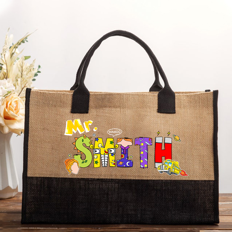 Personalized Name School Bus Teacher Cotton Tote Bag