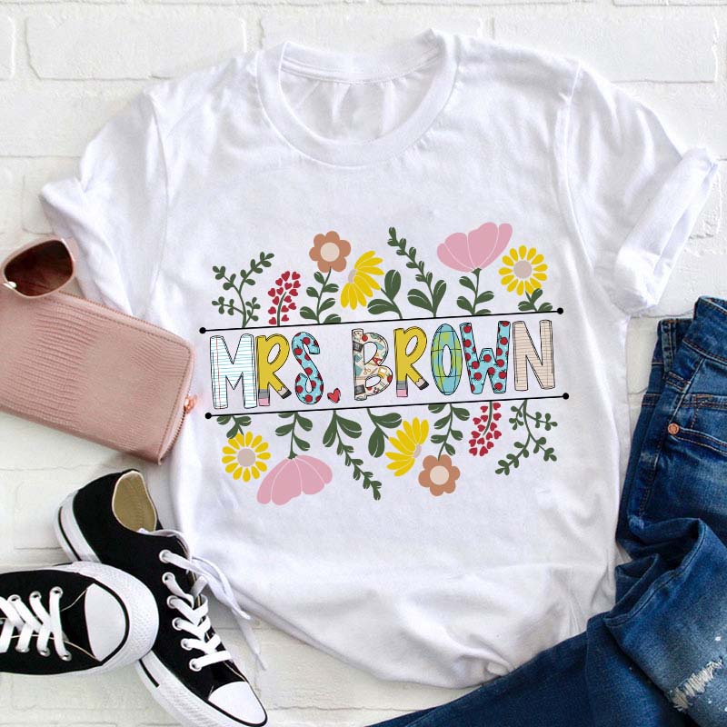 Personalized A Cluster Of Blooming Flowers Teacher T-Shirt