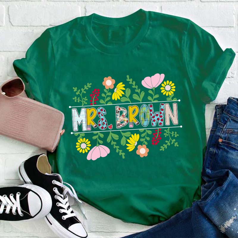 Personalized A Cluster Of Blooming Flowers Teacher T-Shirt