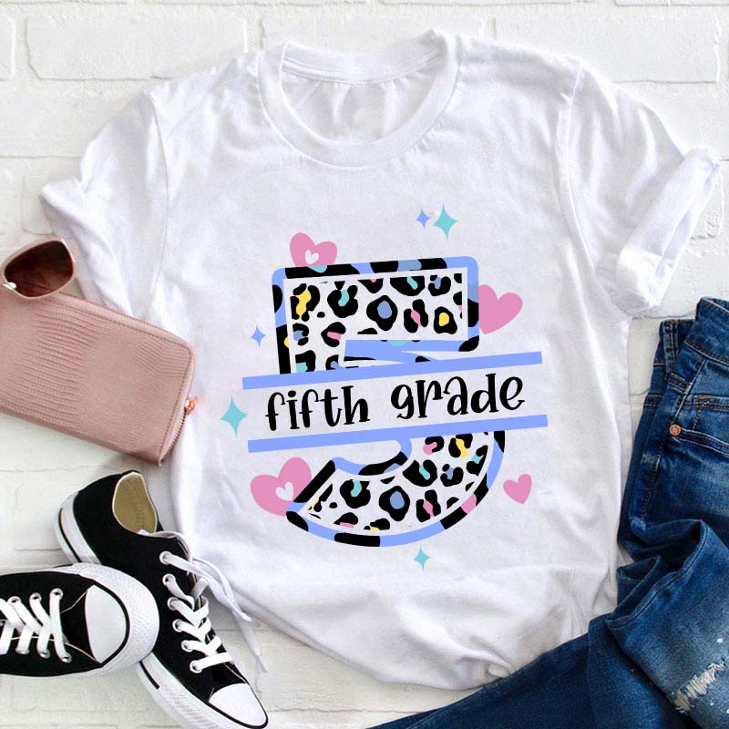 Personalized Grade Colorful Leopard Teacher T-Shirt