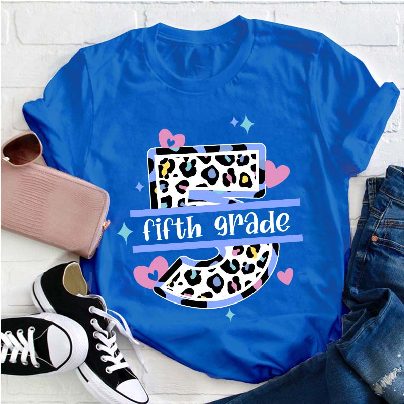 Personalized Grade Colorful Leopard Teacher T-Shirt