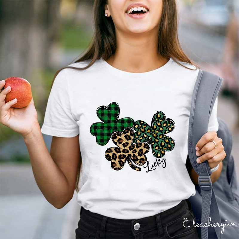 Leopard Shamrocks Lucky Teacher T-Shirt