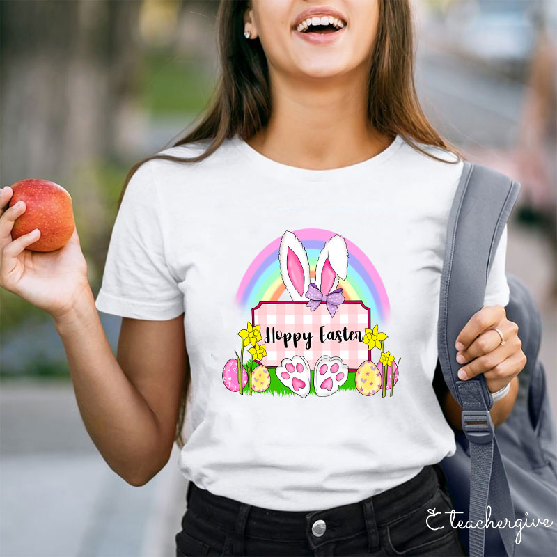 Hoppy Easter Rainbow Teacher T-Shirt