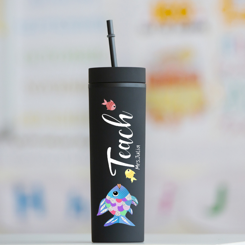 Personalized Colorful Fish Teach  Skinny Tumbler
