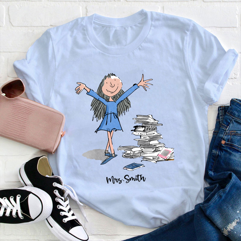Personalized Name Matilda With Pile Of Books Painting Art Teacher T-Shirt