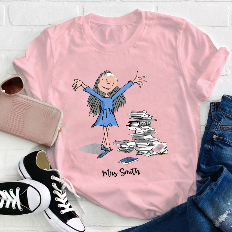 Personalized Name Matilda With Pile Of Books Painting Art Teacher T-Shirt