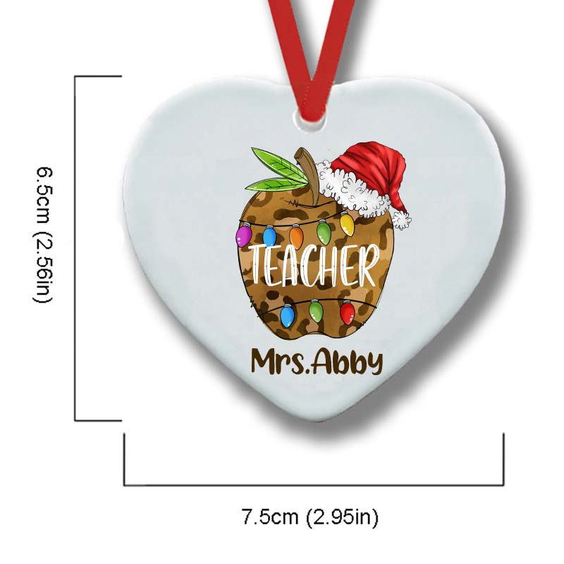 Personalized Christmas Apple Teacher Ceramic Christmas Ornament