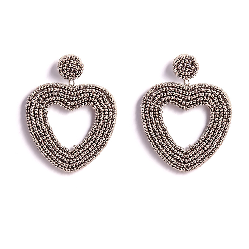Grey Beads Heart Earrings