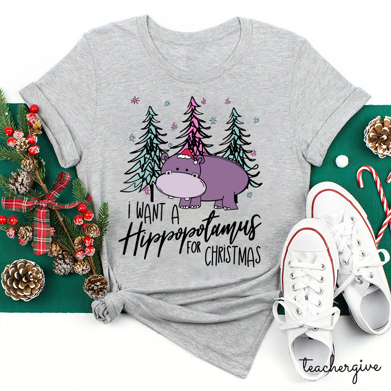 I Want A Hippopotamus For Christmas Teacher T-Shirt
