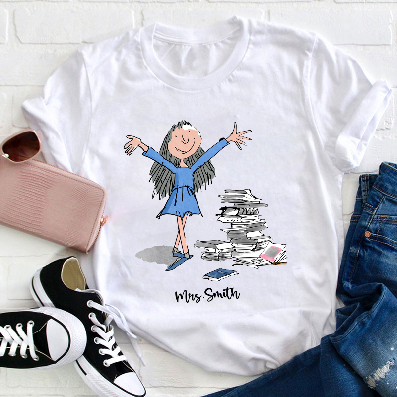 Personalized Name Matilda With Pile Of Books Painting Art Teacher T-Shirt