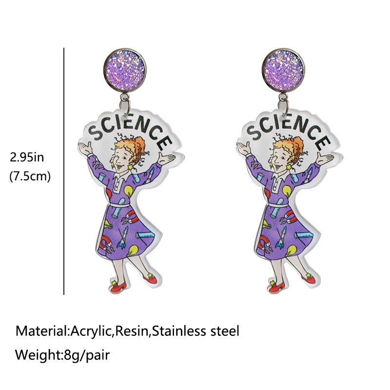 Science Teacher Cartoon  Acrylic  Earrings