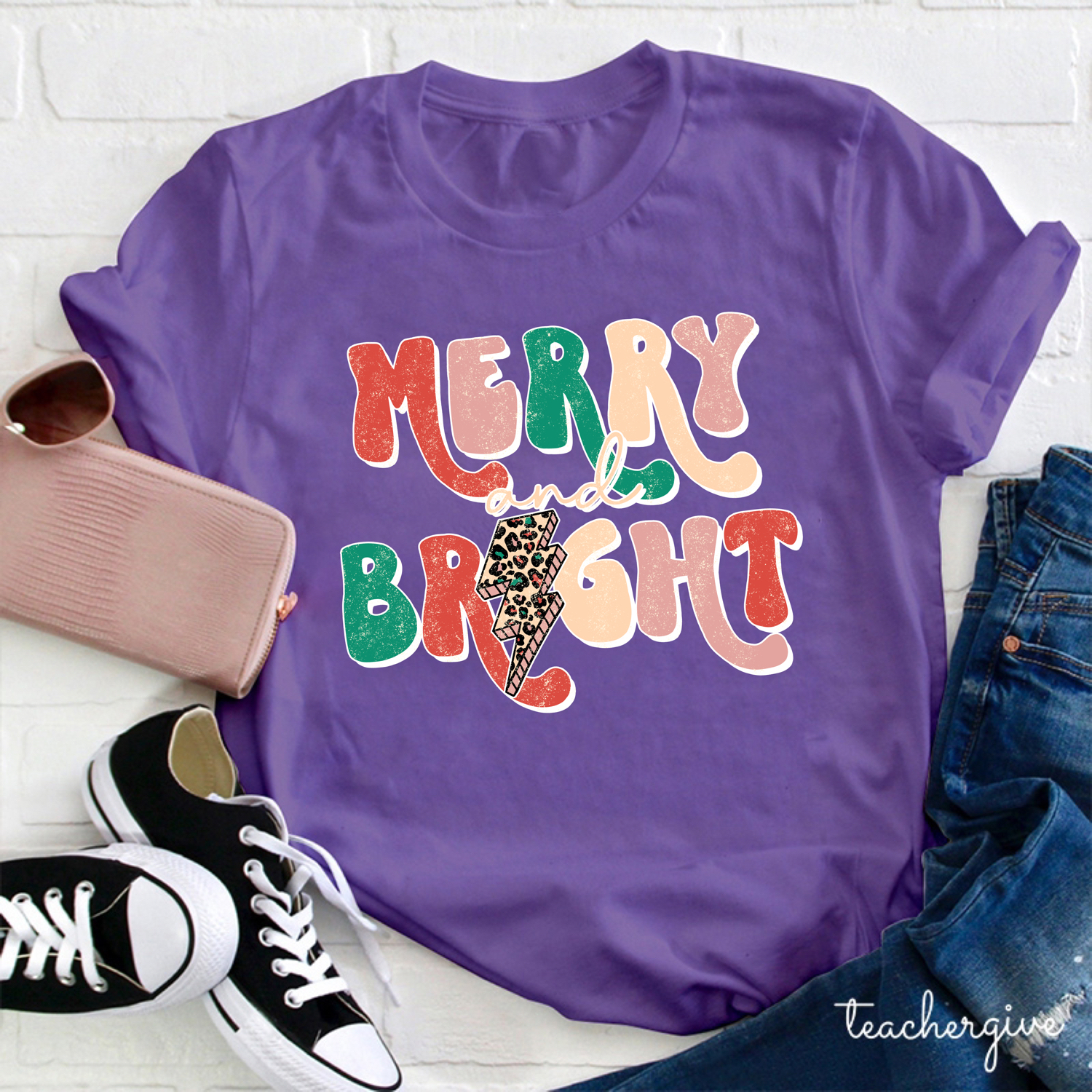 Merry And Bright Leopard Teacher T-Shirt