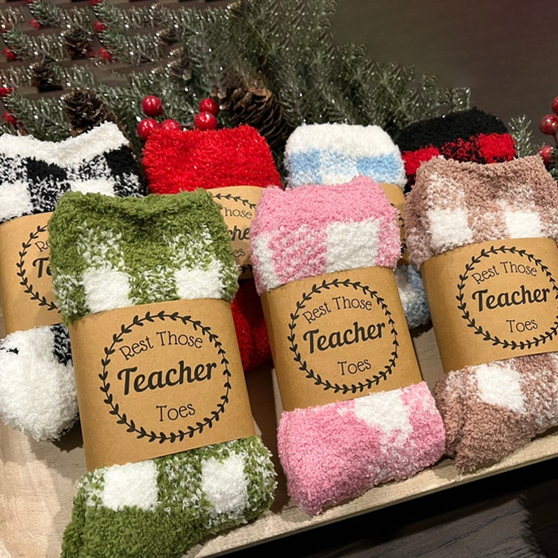 Cute Furry Striped Socks Teacher Socks