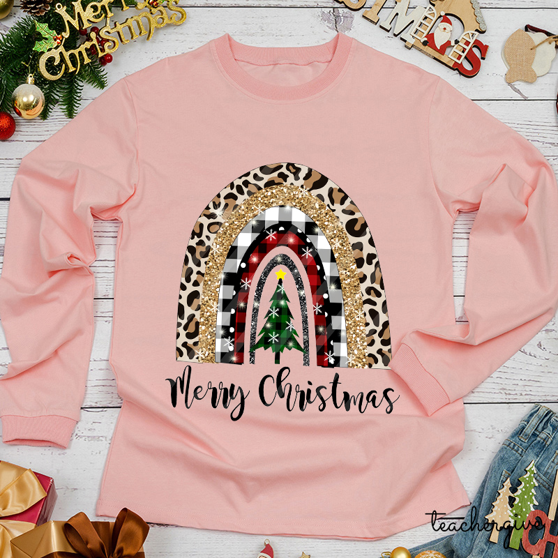 Merry Christmas A Christmas Tree In The Snow Teacher Long Sleeve T-Shirt