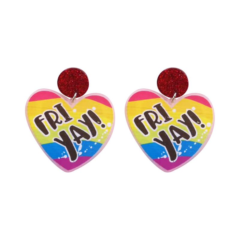Rainbow Stripe FRI YAY  Acrylic Earrings