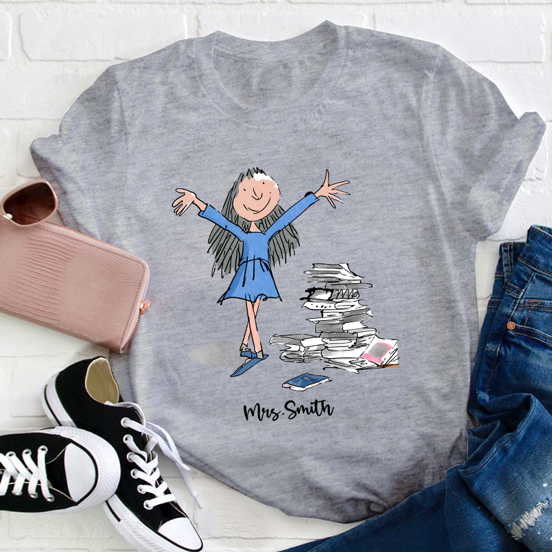 Personalized Name Matilda With Pile Of Books Painting Art Teacher T-Shirt