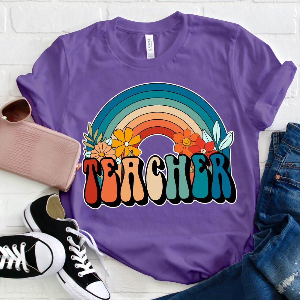  Lovely Flower Rainbow Teacher T-Shirt