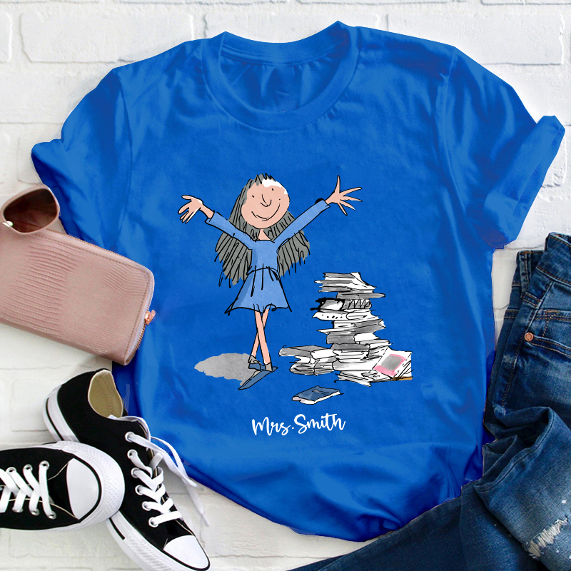 Personalized Name Matilda With Pile Of Books Painting Art Teacher T-Shirt