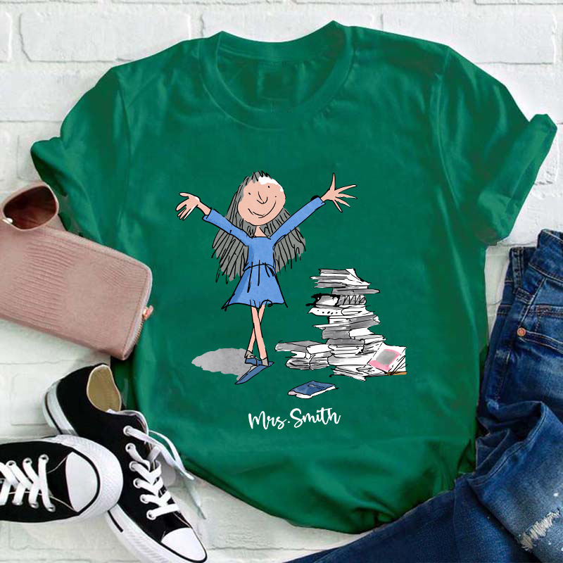 Personalized Name Matilda With Pile Of Books Painting Art Teacher T-Shirt