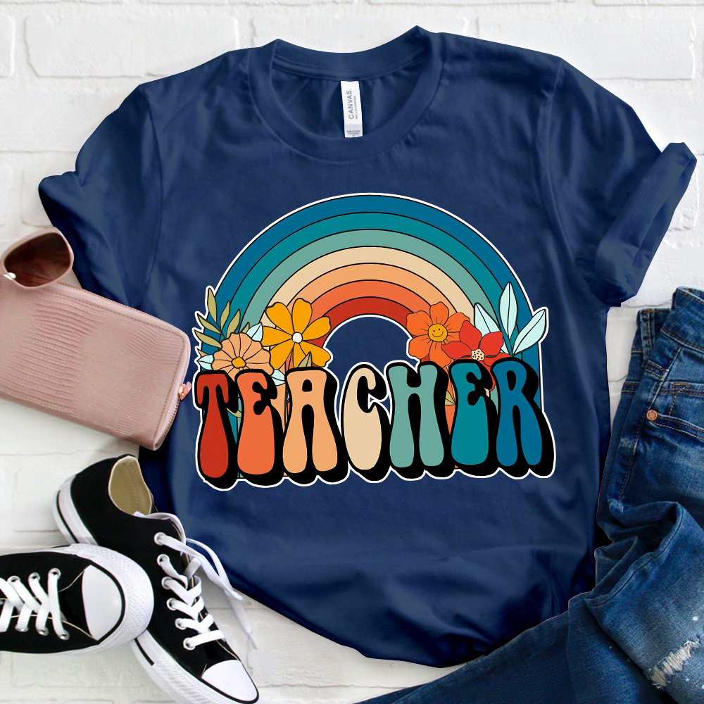  Lovely Flower Rainbow Teacher T-Shirt