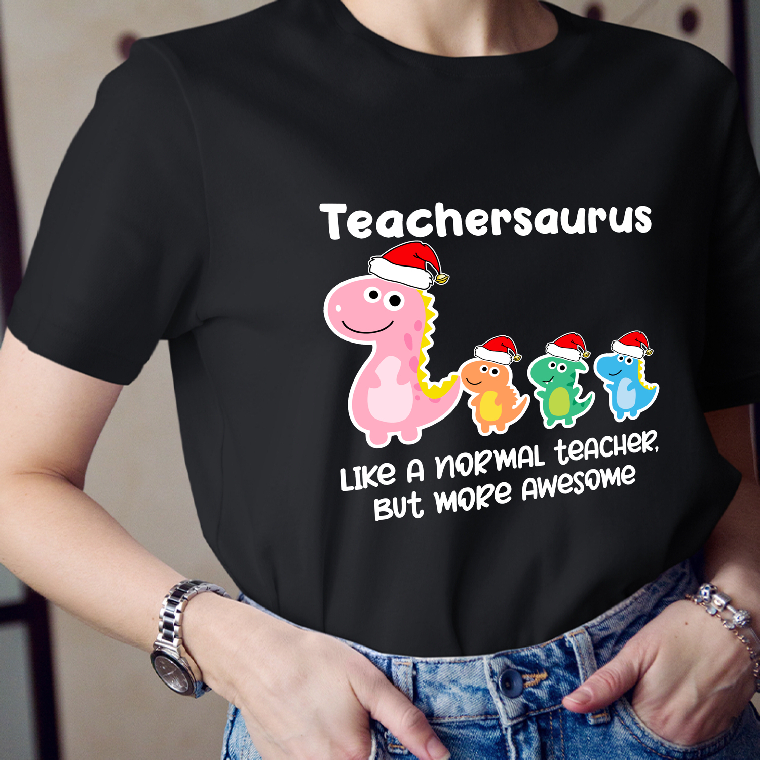 Christmas Teachersaurus Teacher T-Shirt