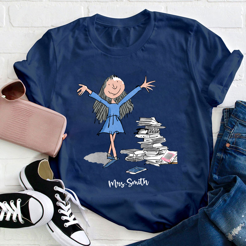 Personalized Name Matilda With Pile Of Books Painting Art Teacher T-Shirt